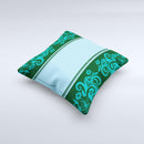 Dark Green & Light Blue Vintage Pattern Ink-Fuzed Decorative Throw Pillow