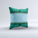 Dark Green & Light Blue Vintage Pattern Ink-Fuzed Decorative Throw Pillow