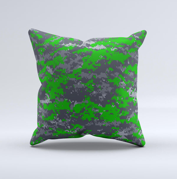 Dark Green and Gray Digital Camouflage  Ink-Fuzed Decorative Throw Pillow