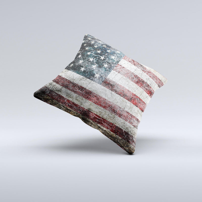Dark Grungy Textured American Flag  Ink-Fuzed Decorative Throw Pillow