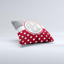 Dark Red & White Polka Dot Monogram  Ink-Fuzed Decorative Throw Pillow