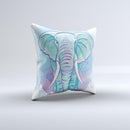 The Flourished Blue & Purple Sacred Elephant ink-Fuzed Decorative Throw Pillow