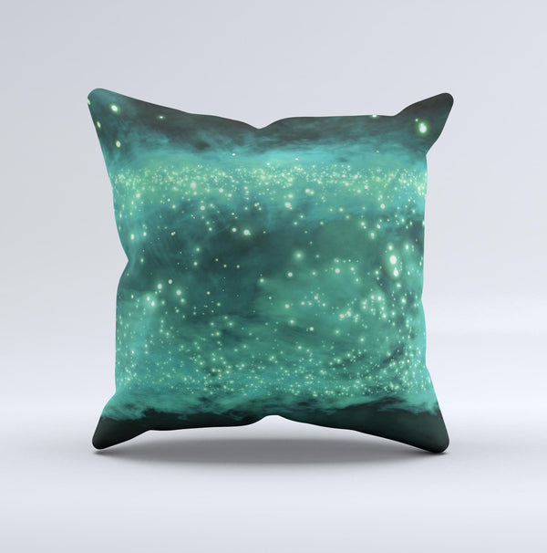 Glowing Green Orbs of Light  Ink-Fuzed Decorative Throw Pillow