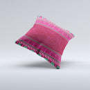Glowing Green & Pink Ethnic Aztec Pattern Ink-Fuzed Decorative Throw Pillow