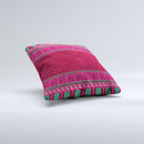 Glowing Green & Pink Ethnic Aztec Pattern Ink-Fuzed Decorative Throw Pillow