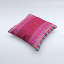 Glowing Green & Pink Ethnic Aztec Pattern Ink-Fuzed Decorative Throw Pillow
