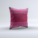 Glowing Green & Pink Ethnic Aztec Pattern Ink-Fuzed Decorative Throw Pillow