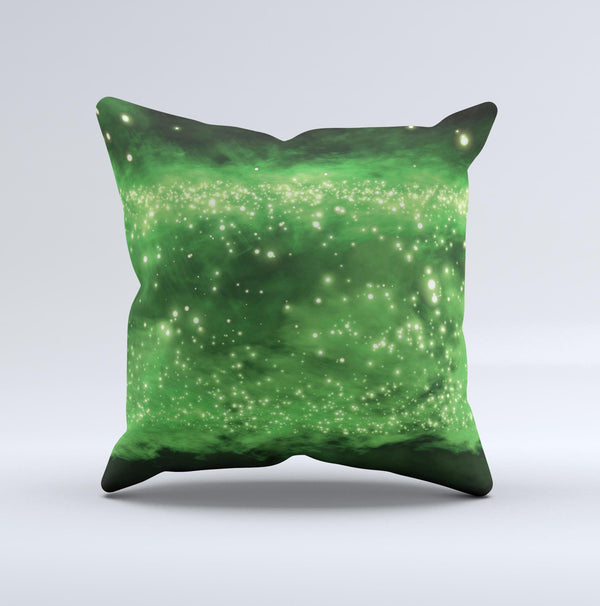 Glowing Lime Green Orbs of Light  Ink-Fuzed Decorative Throw Pillow