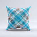 Gray & Bright Blue Plaid Layered Pattern V5  Ink-Fuzed Decorative Throw Pillow