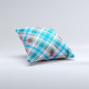 Gray & Bright Blue Plaid Layered Pattern V5  Ink-Fuzed Decorative Throw Pillow