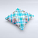 Gray & Bright Blue Plaid Layered Pattern V5  Ink-Fuzed Decorative Throw Pillow