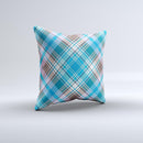 Gray & Bright Blue Plaid Layered Pattern V5  Ink-Fuzed Decorative Throw Pillow