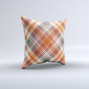 Gray & Bright Orange Plaid Layered Pattern V5  Ink-Fuzed Decorative Throw Pillow
