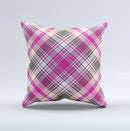 Gray & Bright Pink Plaid Layered Pattern V5  Ink-Fuzed Decorative Throw Pillow