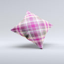 Gray & Bright Pink Plaid Layered Pattern V5  Ink-Fuzed Decorative Throw Pillow