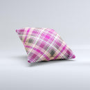 Gray & Bright Pink Plaid Layered Pattern V5  Ink-Fuzed Decorative Throw Pillow