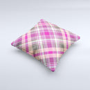 Gray & Bright Pink Plaid Layered Pattern V5  Ink-Fuzed Decorative Throw Pillow