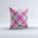 Gray & Bright Pink Plaid Layered Pattern V5  Ink-Fuzed Decorative Throw Pillow