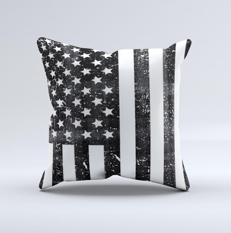 Grunge Black and White American Flag  Ink-Fuzed Decorative Throw Pillow