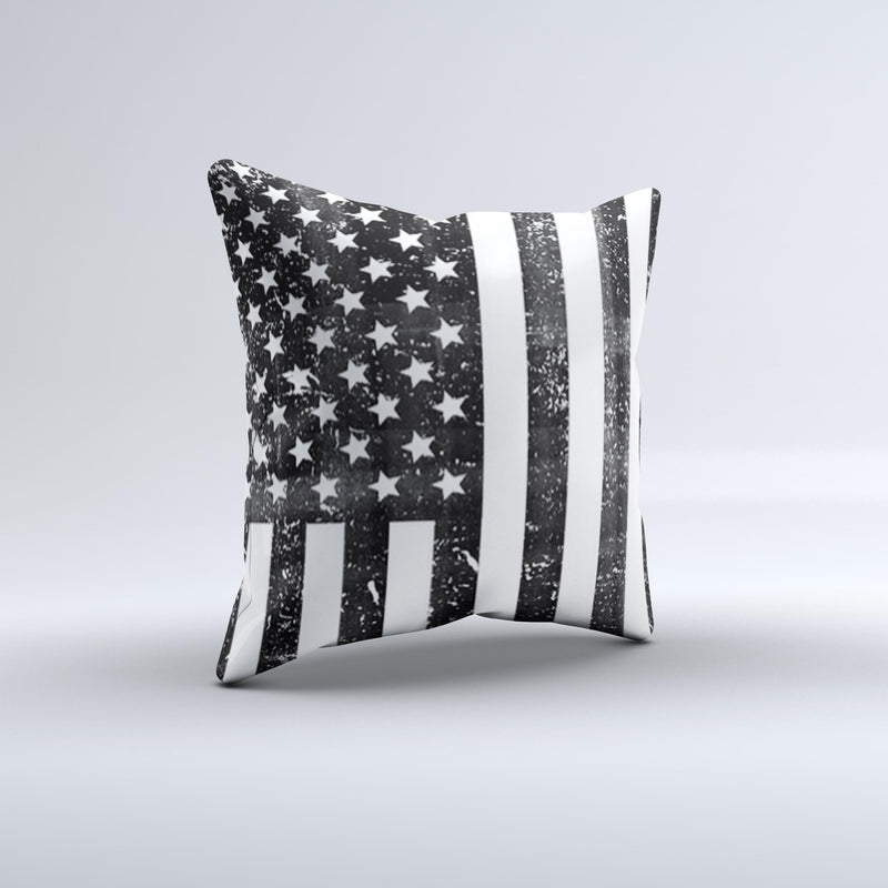 Grunge Black and White American Flag  Ink-Fuzed Decorative Throw Pillow