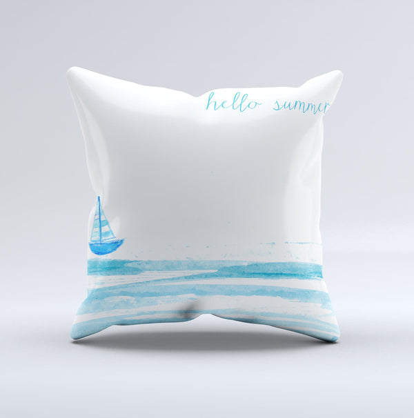 The Hello Summer Sailboat ink-Fuzed Decorative Throw Pillow