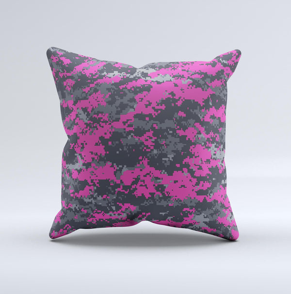 Hot Pink and Gray Digital Camouflage  Ink-Fuzed Decorative Throw Pillow
