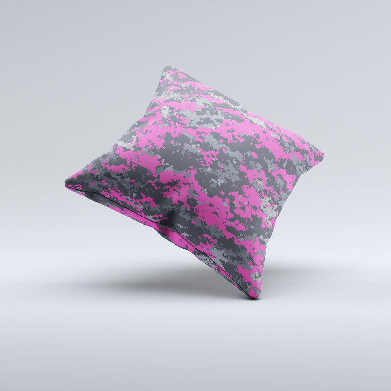 Hot Pink and Gray Digital Camouflage  Ink-Fuzed Decorative Throw Pillow