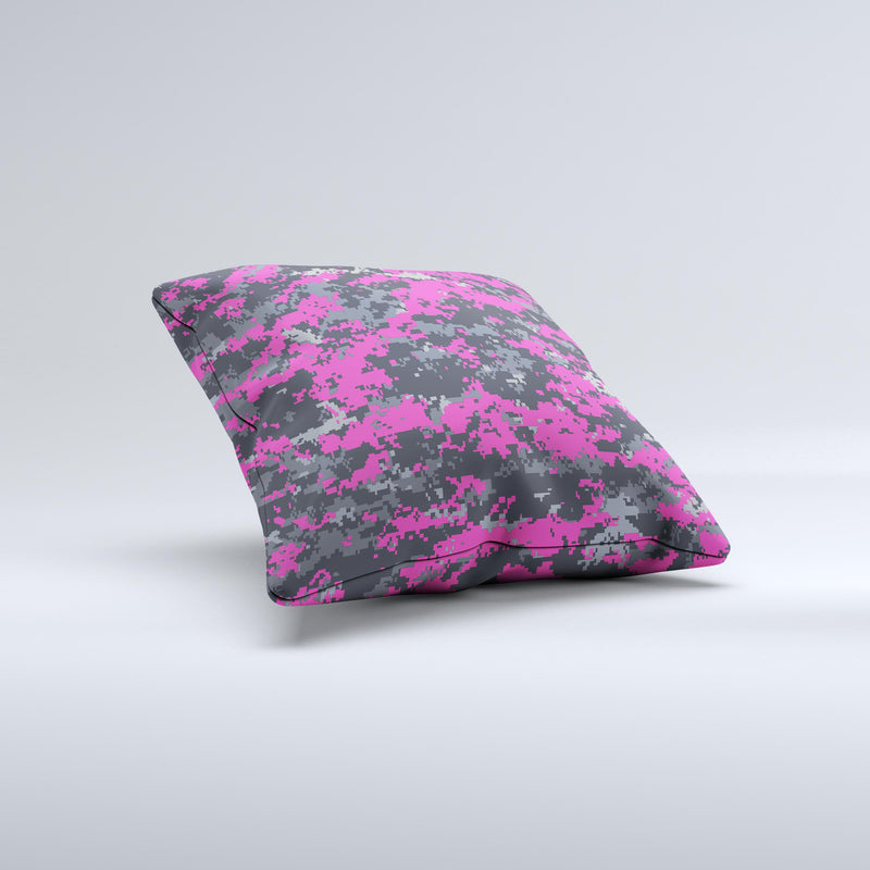 Hot Pink and Gray Digital Camouflage  Ink-Fuzed Decorative Throw Pillow