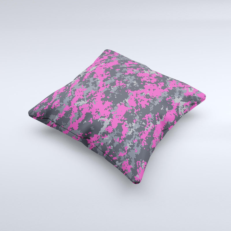 Hot Pink and Gray Digital Camouflage  Ink-Fuzed Decorative Throw Pillow