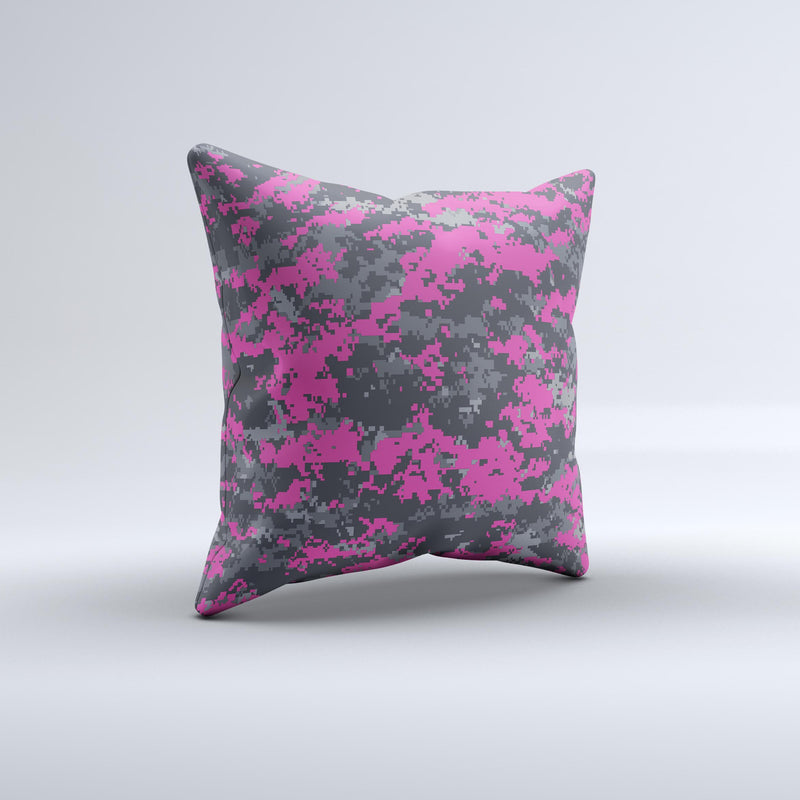 Hot Pink and Gray Digital Camouflage  Ink-Fuzed Decorative Throw Pillow