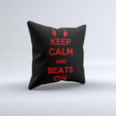 Keep Calm & Beats On Red  Ink-Fuzed Decorative Throw Pillow
