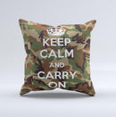 Keep Calm & Carry On Camouflage  Ink-Fuzed Decorative Throw Pillow
