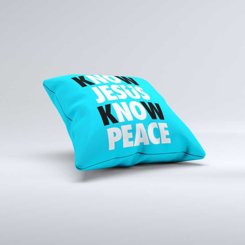 Know Jesus Know Peace - White and Black Over Blue  Ink-Fuzed Decorative Throw Pillow