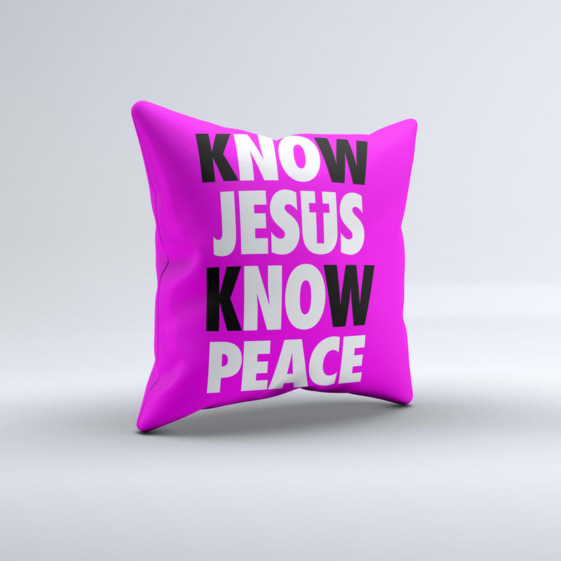 Know Jesus Know Peace - White and Black Over Hot Pink  Ink-Fuzed Decorative Throw Pillow