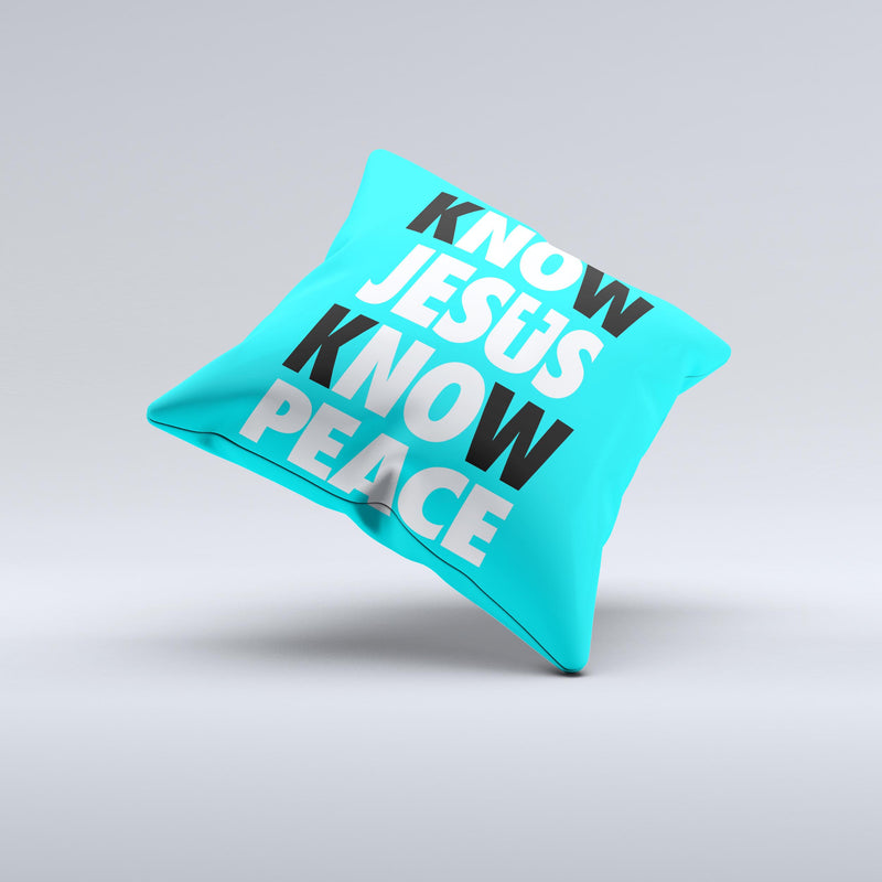 Know Jesus Know Peace - White and Black Over Light Blue  Ink-Fuzed Decorative Throw Pillow