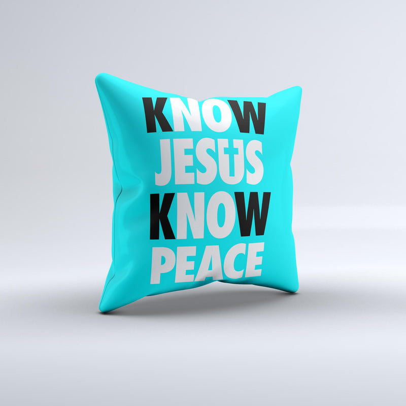 Know Jesus Know Peace - White and Black Over Light Blue  Ink-Fuzed Decorative Throw Pillow