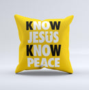 Know Jesus Know Peace - White and Black Over Orange  Ink-Fuzed Decorative Throw Pillow