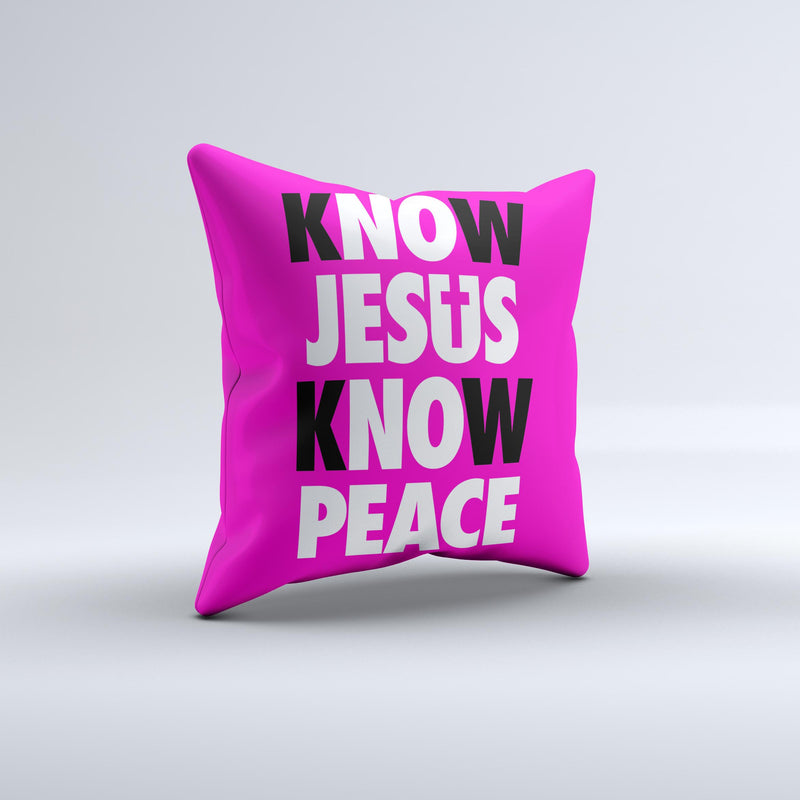 Know Jesus Know Peace - White and Black Over Pink  Ink-Fuzed Decorative Throw Pillow