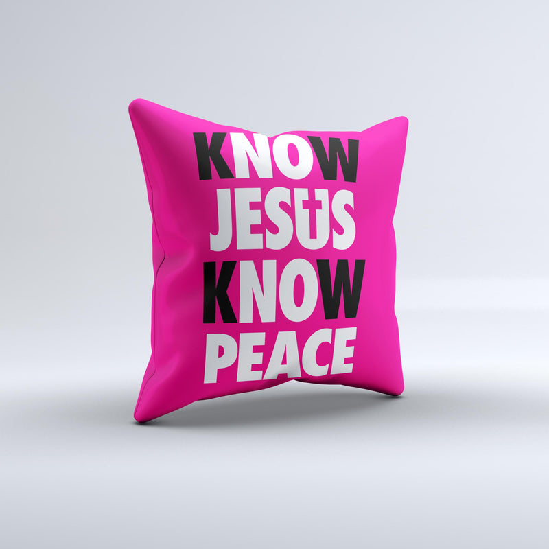 Know Jesus Know Peace - White and Black Over Pink v2  Ink-Fuzed Decorative Throw Pillow