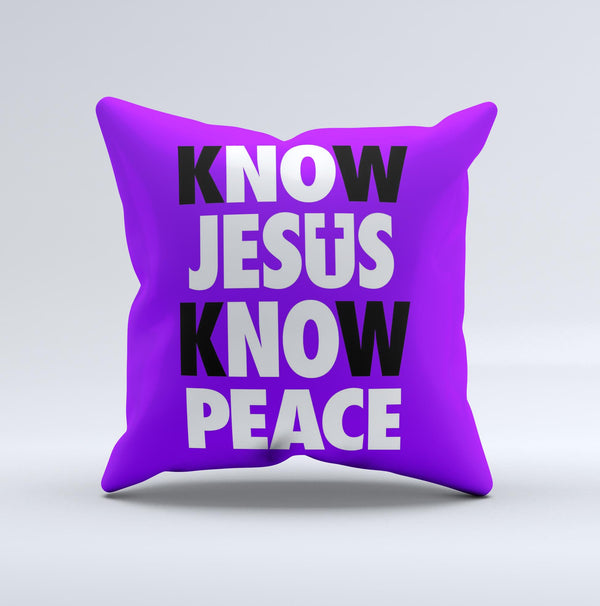 Know Jesus Know Peace - White and Black Over Purple  Ink-Fuzed Decorative Throw Pillow