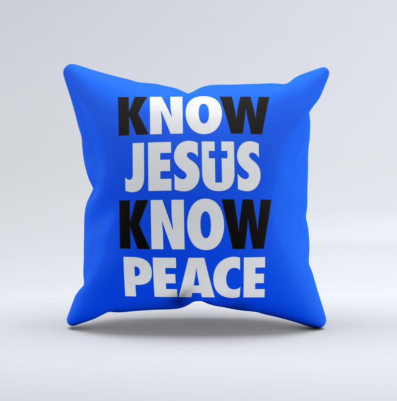 Know Jesus Know Peace - White and Black Over Royal Blue  Ink-Fuzed Decorative Throw Pillow