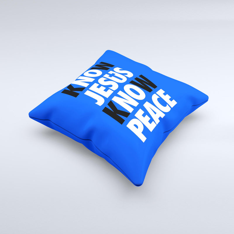 Know Jesus Know Peace - White and Black Over Royal Blue  Ink-Fuzed Decorative Throw Pillow