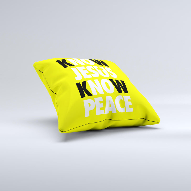 Know Jesus Know Peace - White and Black Over Yellow  Ink-Fuzed Decorative Throw Pillow