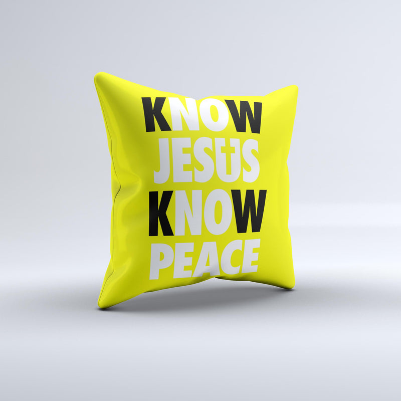 Know Jesus Know Peace - White and Black Over Yellow  Ink-Fuzed Decorative Throw Pillow