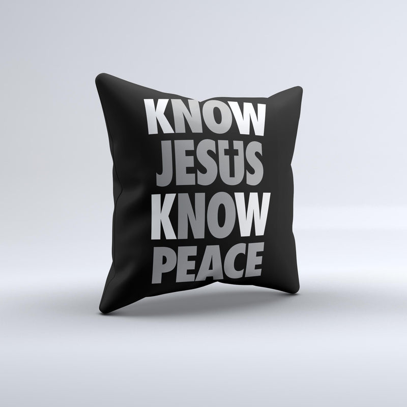 Know Jesus Know Peace - White and Gray Over Black  Ink-Fuzed Decorative Throw Pillow