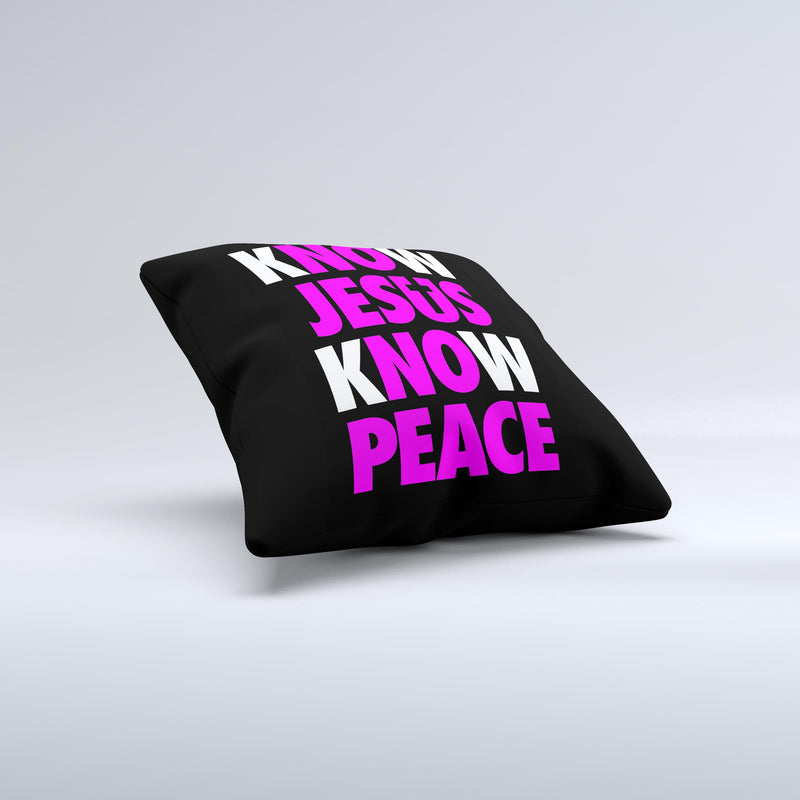 Know Jesus Know Peace - White and Hot Pink Over Black  Ink-Fuzed Decorative Throw Pillow