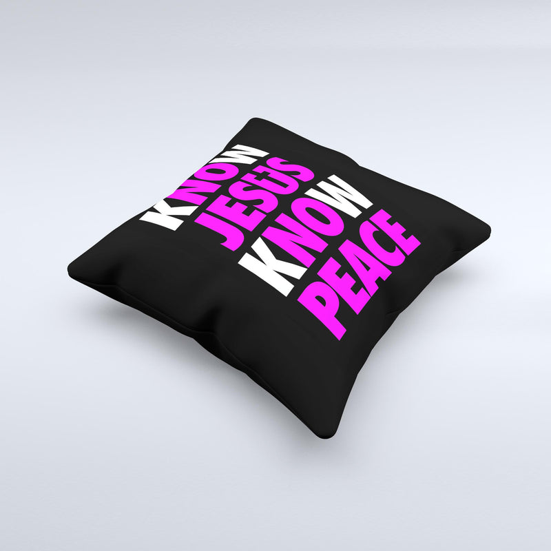 Know Jesus Know Peace - White and Hot Pink Over Black  Ink-Fuzed Decorative Throw Pillow