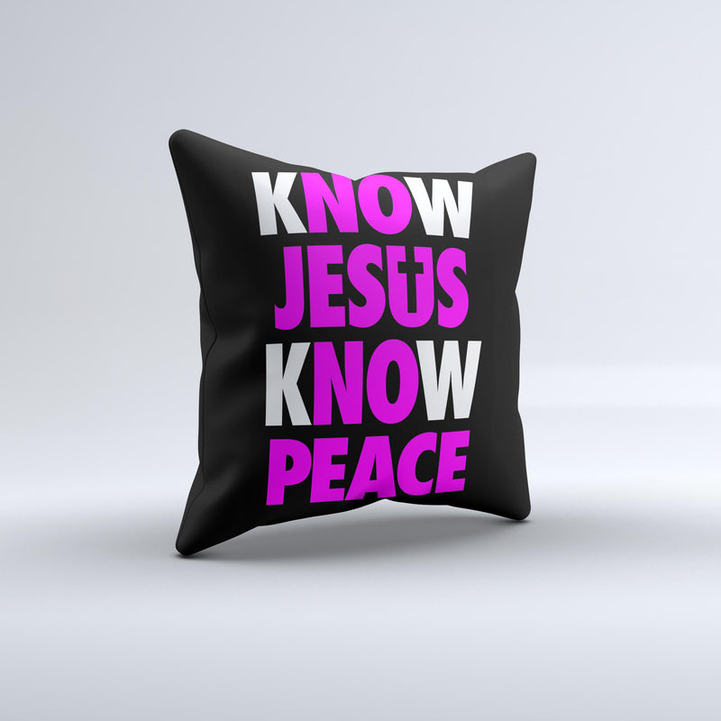 Know Jesus Know Peace - White and Hot Pink Over Black  Ink-Fuzed Decorative Throw Pillow