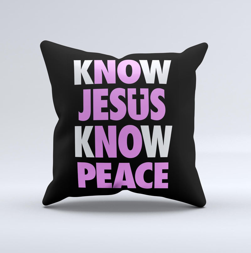 Know Jesus Know Peace - White and Light Pink Over Black  Ink-Fuzed Decorative Throw Pillow