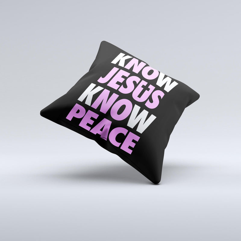 Know Jesus Know Peace - White and Light Pink Over Black  Ink-Fuzed Decorative Throw Pillow